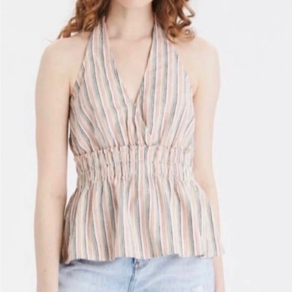 American Eagle linen striped Halter top women's size  XS - Picture 1 of 4